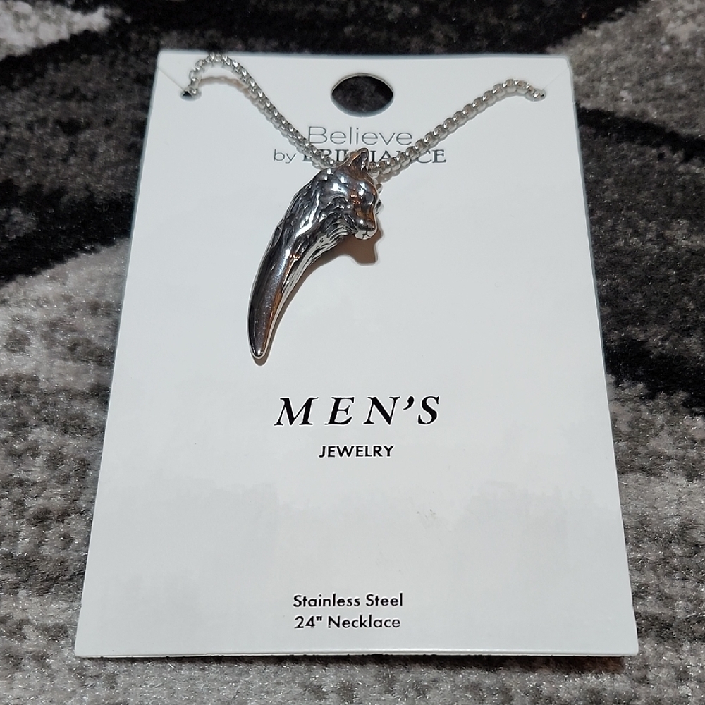 BELIEVE BY BRILLIANCE WOLF TOOTH 24" STAINLESS STEEL PENDANT NECKLACE